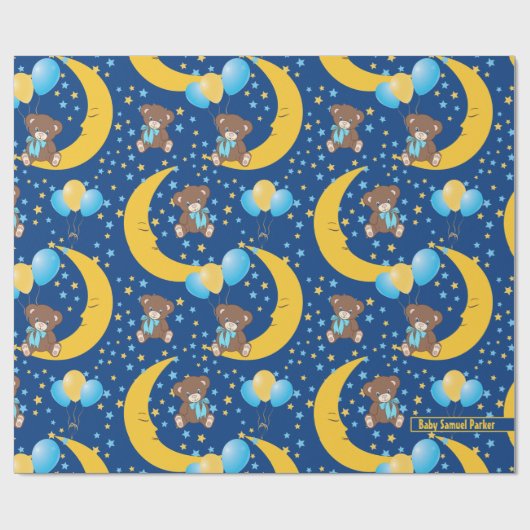 Cute Teddy Bear zit op het Mon Pattern Cadeaupapier (Vlak)