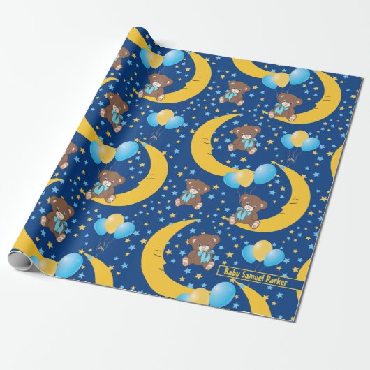 Cute Teddy Bear zit op het Mon Pattern Cadeaupapier (Uitgerold)