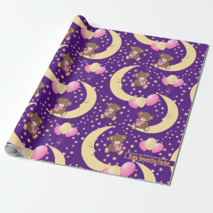 Cute Teddy Bear zit op het Mon Pattern Cadeaupapier