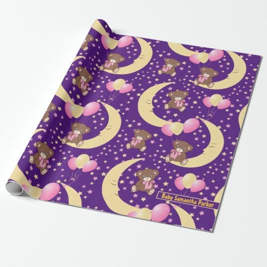 Cute Teddy Bear zit op het Mon Pattern Cadeaupapier (Uitgerold)
