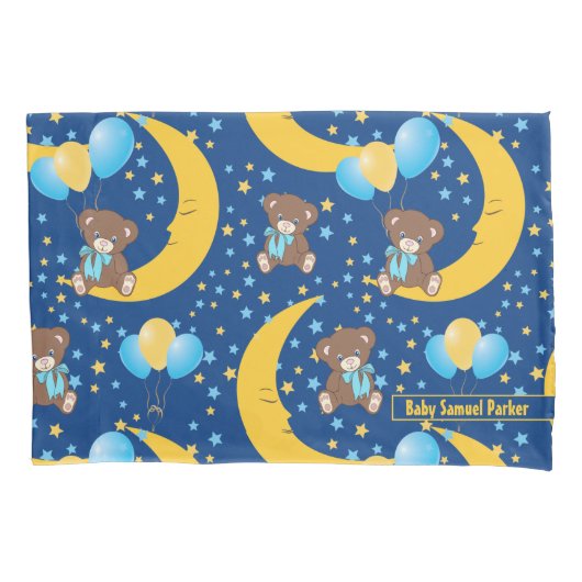 Cute Teddy Bear zit op het Mon Pattern Kussensloop (Voorkant)