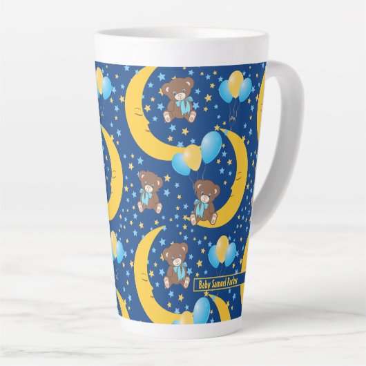 Cute Teddy Bear zit op het Mon Pattern Latte Mok (Rechterhoek)