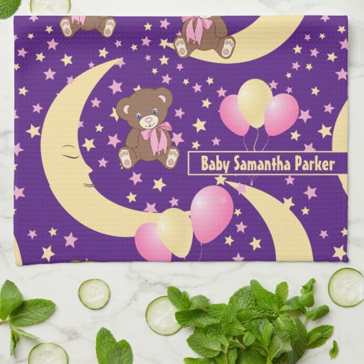 Cute Teddy Bear zit op het Mon Pattern Theedoek (Gevouwen)