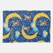 Cute Teddy Bear zit op het Mon Pattern Theedoek (Horizontaal)