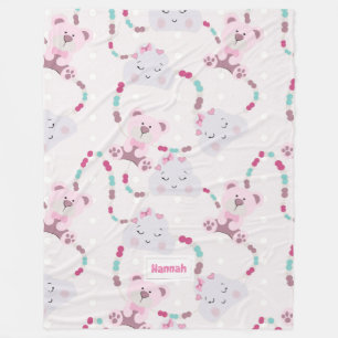 Cute Teddy Bears and Clouds Baby Girl Pattern Fleece Deken