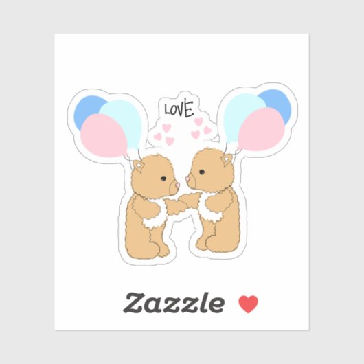 Cute Teddy Bears Balloons Love Sticker (Vel)