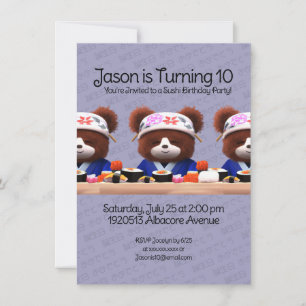 Cute Teddy Bears Sushi Chefs Birthday Party Kaart