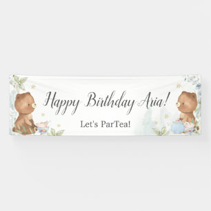 Cute Teddy Bears Tea for Two 2nd Birthday Backdrop Spandoek