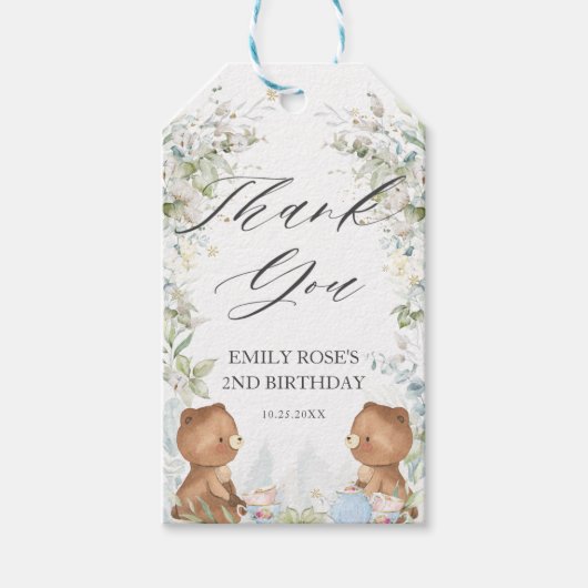 Cute Teddy Bears Tea for Two 2nd Birthday Party Cadeaulabel (Voorkant)