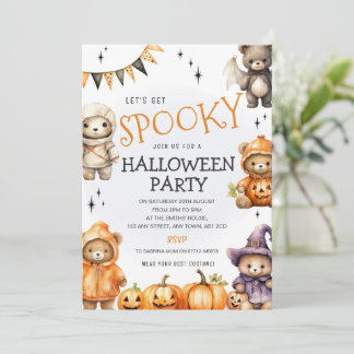 Cute Teddy Beer Halloween Verkleedfeest Uitnodigin Kaart