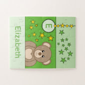Cute teddy beer sterren naam groen legpuzzel (Horizontaal)