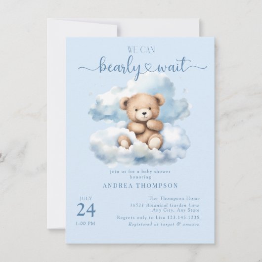 Cute Teddy Ours Bébé Douche Invitations (Devant)