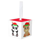 Cute Teddy, Polar en Panda Elf Beren Kubus Ornament (Voorkant hoekig)