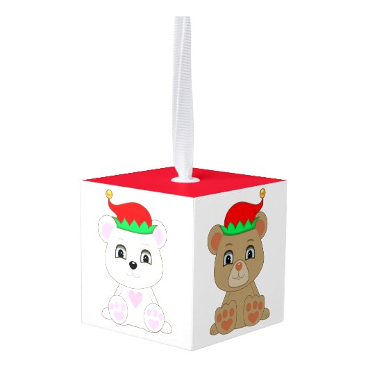 Cute Teddy, Polar en Panda Elf Beren Kubus Ornament (Achter hoekig)