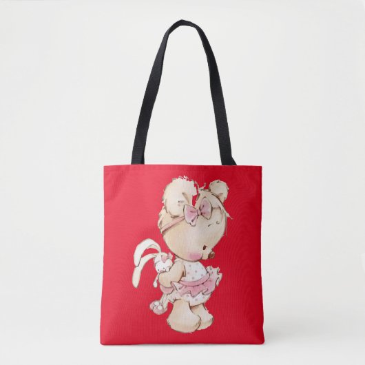 Cute teddy print red Canvas tas (Voorkant)