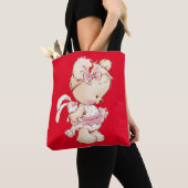 Cute teddy print red Canvas tas (Dichtbij)