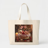 Cute Teddy Rose Basket Romantic Valentine Grote Tote Bag (Voorkant)