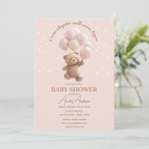 Cute Teddybeer Babyshower Uitnodiging met Roze B