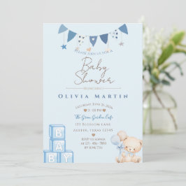Cute Teddybeer & Ballonnen Baby Shower Uitnodiging
