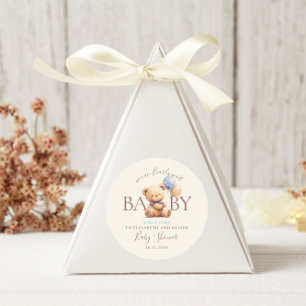 Cute Teddybeer Ballonnen Boho Blauwe Roos Bloemig Ronde Sticker