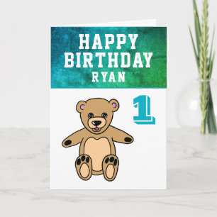 Cute Teddybeer Foto Jongen 1e Verjaardag Kaart