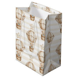 Cute Teddybeer Heet Luchtballon Neutraal Patroon 4 Medium Cadeauzakje