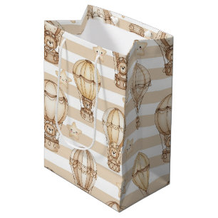 Cute Teddybeer Heet Luchtballon Neutraal Patroon 5 Medium Cadeauzakje