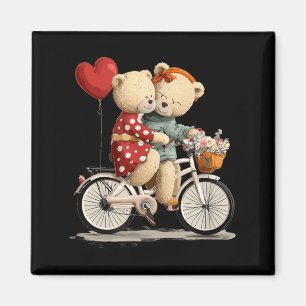 Cute Teddybeer Koppel met Bloem Fiets Grafisch Magneet