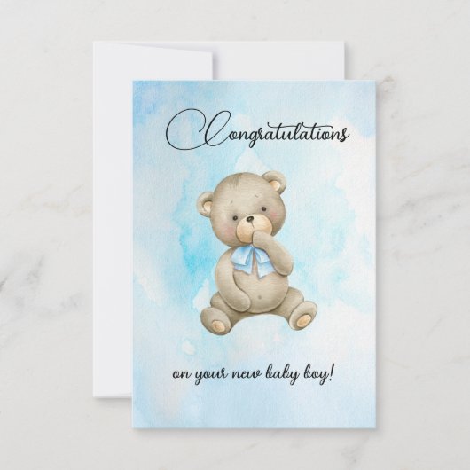 Cute teddybeer nieuwe baby jongen felicitaties kaa (Voorkant)