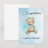 Cute teddybeer nieuwe baby jongen felicitaties kaa (Voorkant / Achterkant)