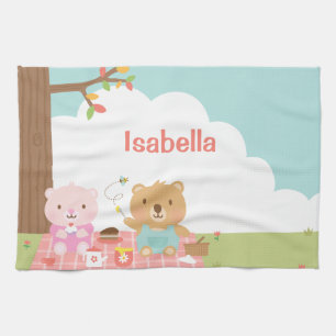 Cute Teddybeer Picknickfeestje Buiten Voor Kindere Theedoek