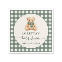 Cute Teddybeer Rustic Groen Geruite Baby Shower