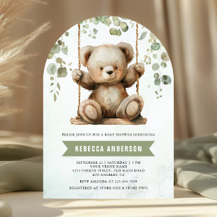 Cute Teddybeer Schommel Eucalyptus Boog Babyshower Kaart