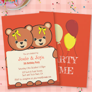 Cute Teddybeer Tweeling of Broer/Zus Verjaardagsfe Kaart
