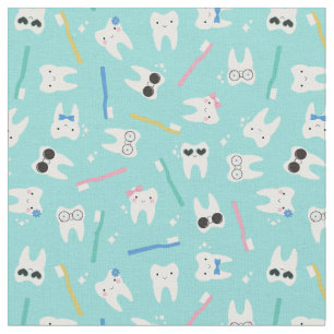 Cute Teeth Pediediatric Dentistry Turquoise Patter Stof