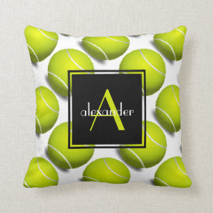 Cute Tennis Balls w Initiaal & Name, Gepersonalise Kussen