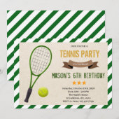 Cute tennis party Invitation Kaart (Voorkant / Achterkant)