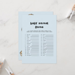 Cute Text Baby shower Baby Animal Game Blue Kaart