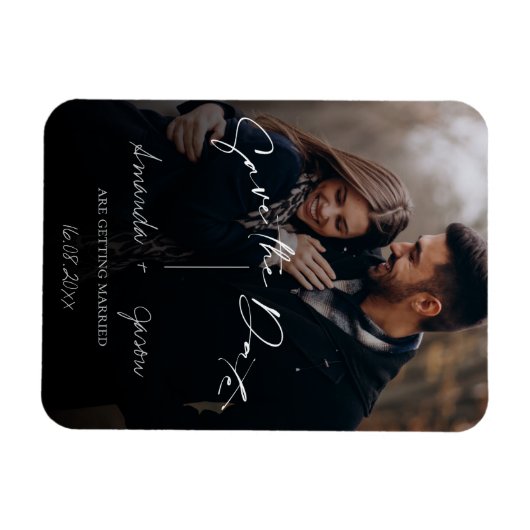 Cute Text Overlay Monogram Two Photo Weduwnaar Sav Magneet (Horizontaal)