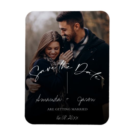 Cute Text Overlay Monogram Two Photo Weduwnaar Sav Magneet (Verticaal)