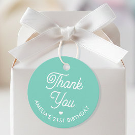 Cute Thank You Birthday Name Any Age Mint Modern Bedankjes Labels