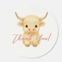 Cute Thank You Sticker with Highland Cow