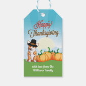 Cute Thanksgiving Corgi in Pilgrim Pet Custom Cadeaulabel (Voorkant)