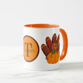 Cute Thanksgiving Holiday kalkoen voeg monogram to Mok (Voorkant rechts)