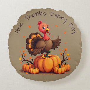 Cute Thanksgiving kalkoen herfst pompoenen scène Rond Kussen