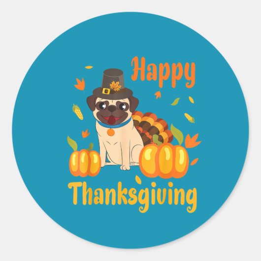 Cute Thanksgiving Pug Sticker (Voorkant)