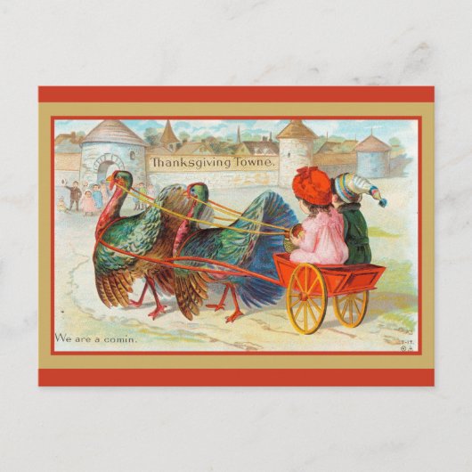 Cute  Thanksgiving Town Turkey Briefkaart (Voorkant)