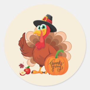Cute Thanksgiving Turkey and Pumpkin Harvest Ronde Sticker