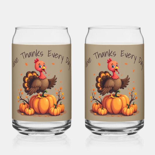 Cute Thanksgiving Turkey Autumn Pumpkins Scene Blikvorm Glas (Voorkant)