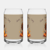 Cute Thanksgiving Turkey Autumn Pumpkins Scene Blikvorm Glas (Links)